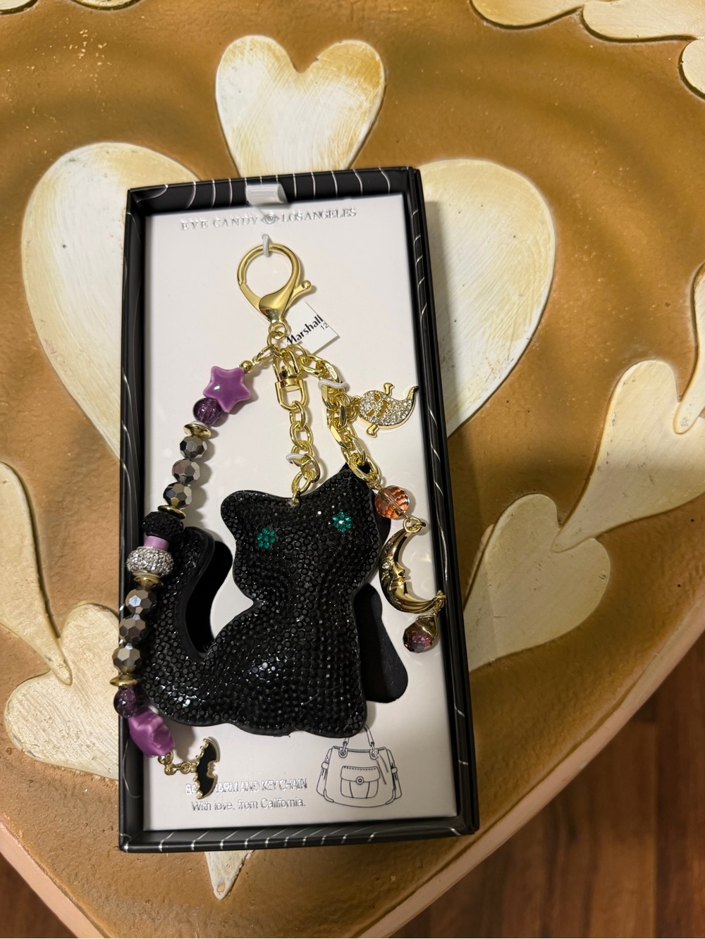Eye Candy Los Angles Halloween Beaded Bag Charm with Black Cat, Moon, Bat Ghost